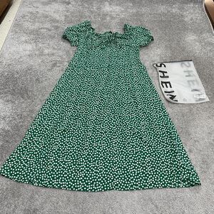 Shein Curve Floral Maxi Long Dress Women 3XL Green White Puff Sleeve Smicked NWT